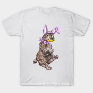 Bobtail BunnyCat: Chocolate Tabby (Pink) T-Shirt